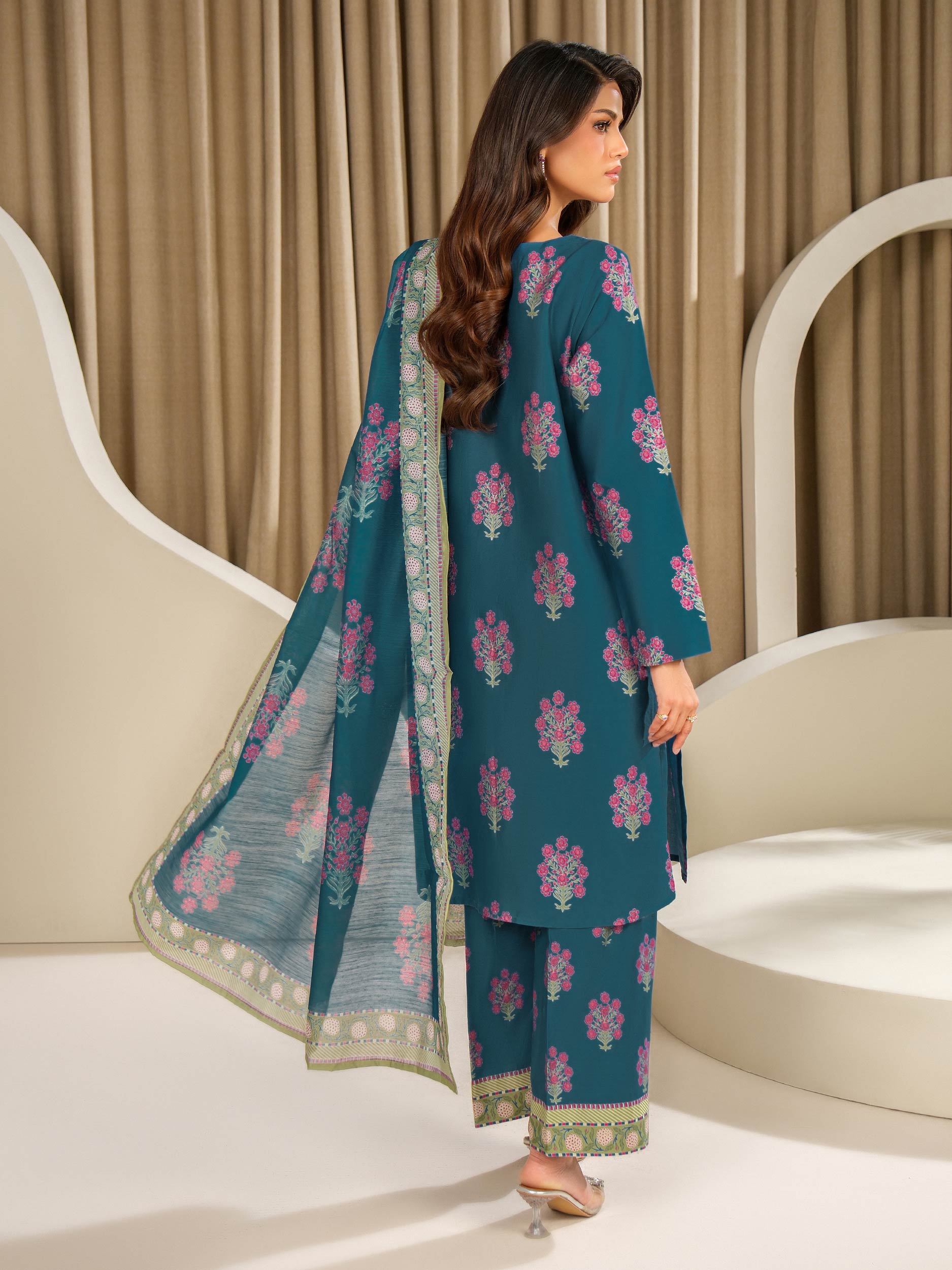 3 Piece Satin Suit-Embroidered (Unstitched)
