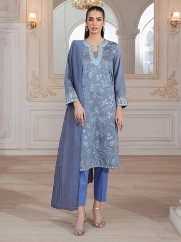 3 Piece Raw Silk Suit-Embroidered (Unstitched)