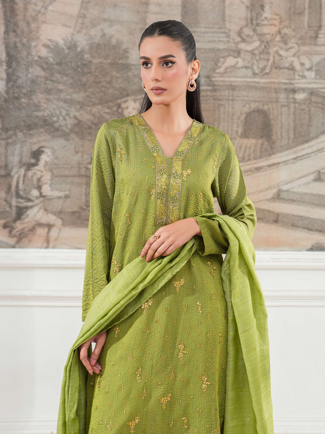 3 Piece Raw Silk Suit-Embroidered (Unstitched)