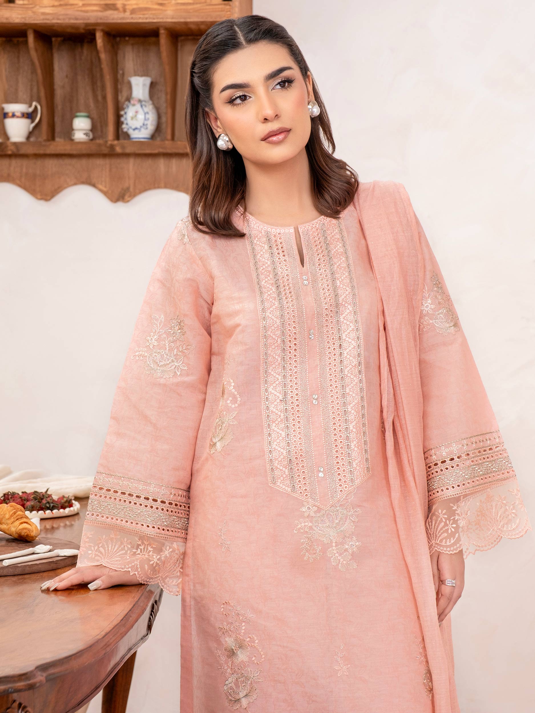 3 Piece Jacquard Suit-Embroidered (Unstitched)