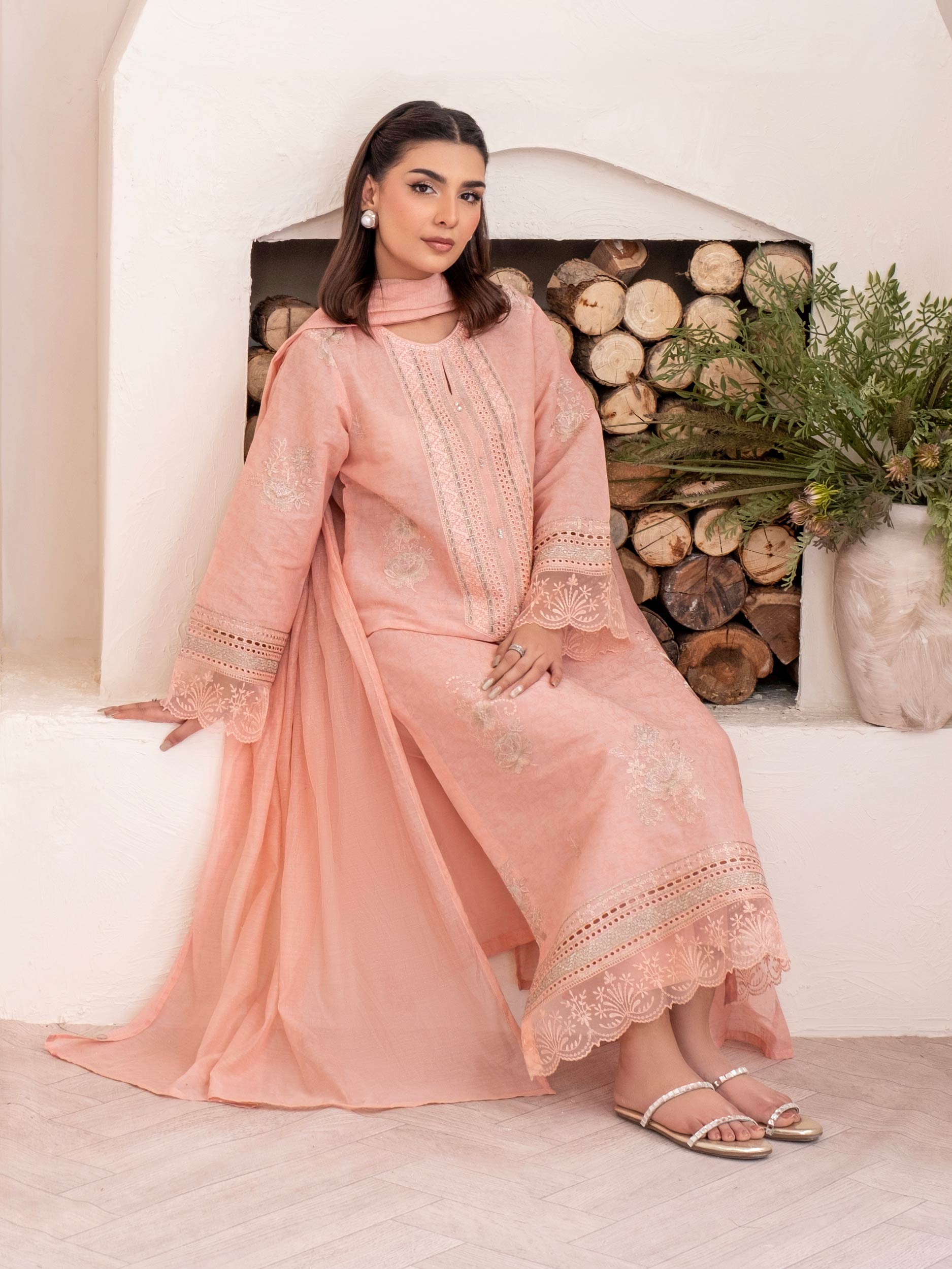 3 Piece Jacquard Suit-Embroidered (Unstitched)
