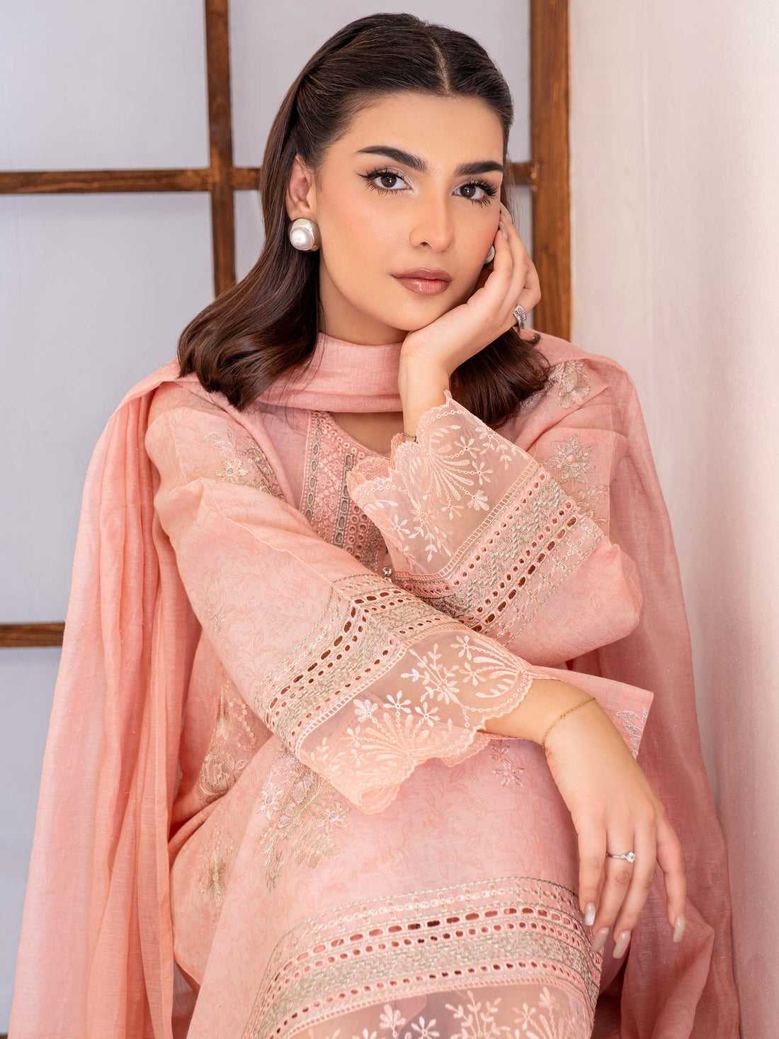 3 Piece Jacquard Suit-Embroidered (Unstitched)