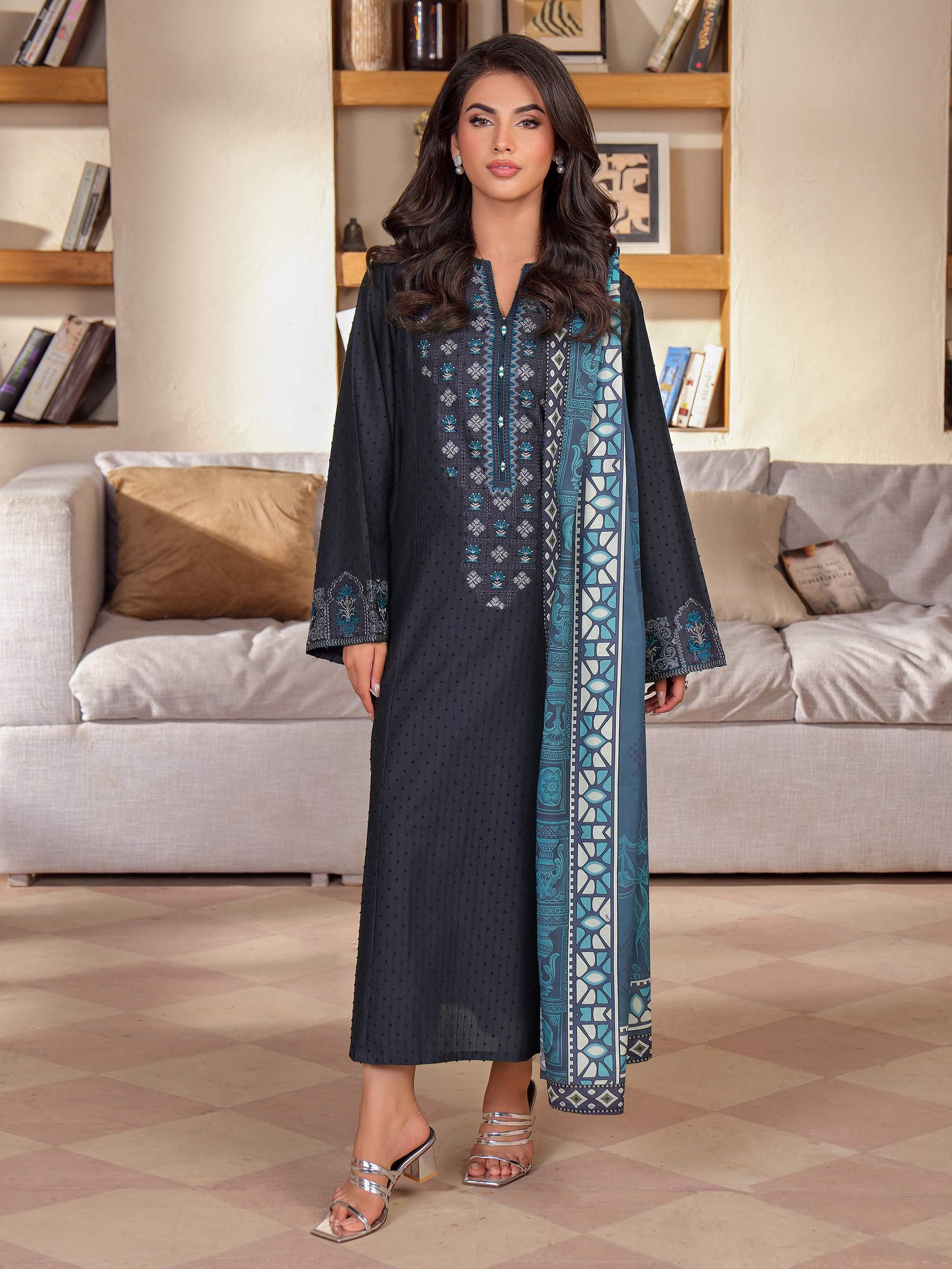 3 Piece Jacquard Suit-Embroidered (Unstitched)