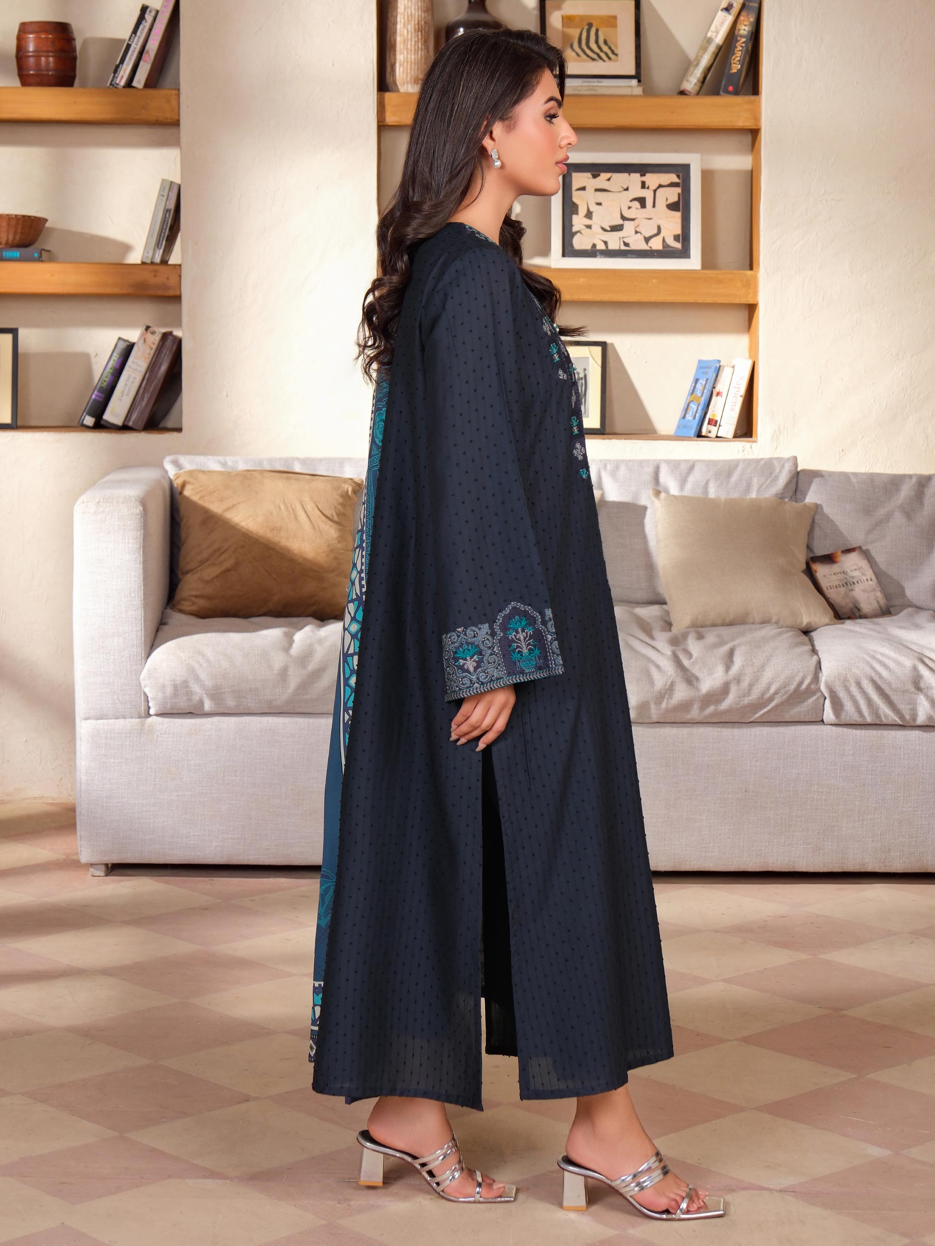 3 Piece Jacquard Suit-Embroidered (Unstitched)