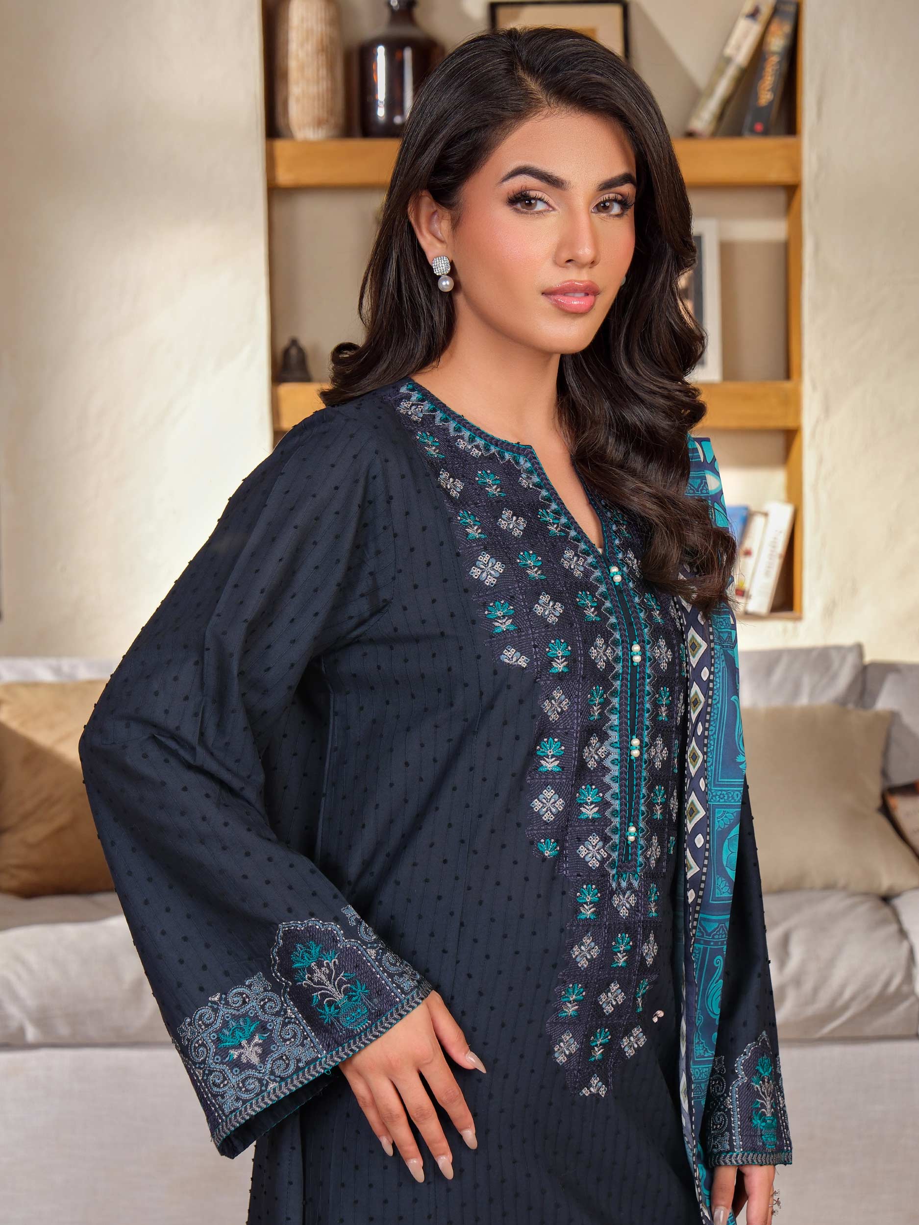 3 Piece Jacquard Suit-Embroidered (Unstitched)
