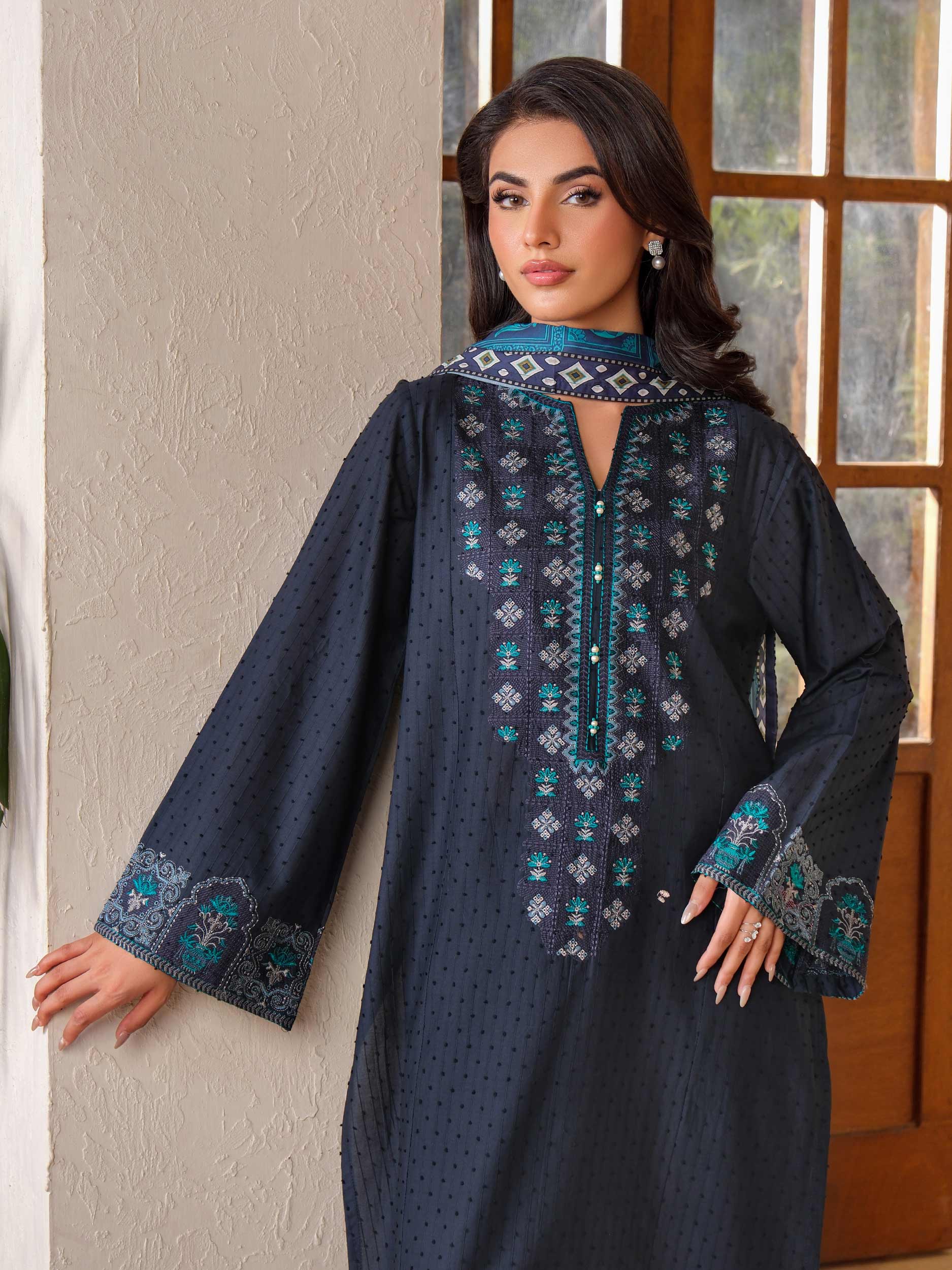 3 Piece Jacquard Suit-Embroidered (Unstitched)