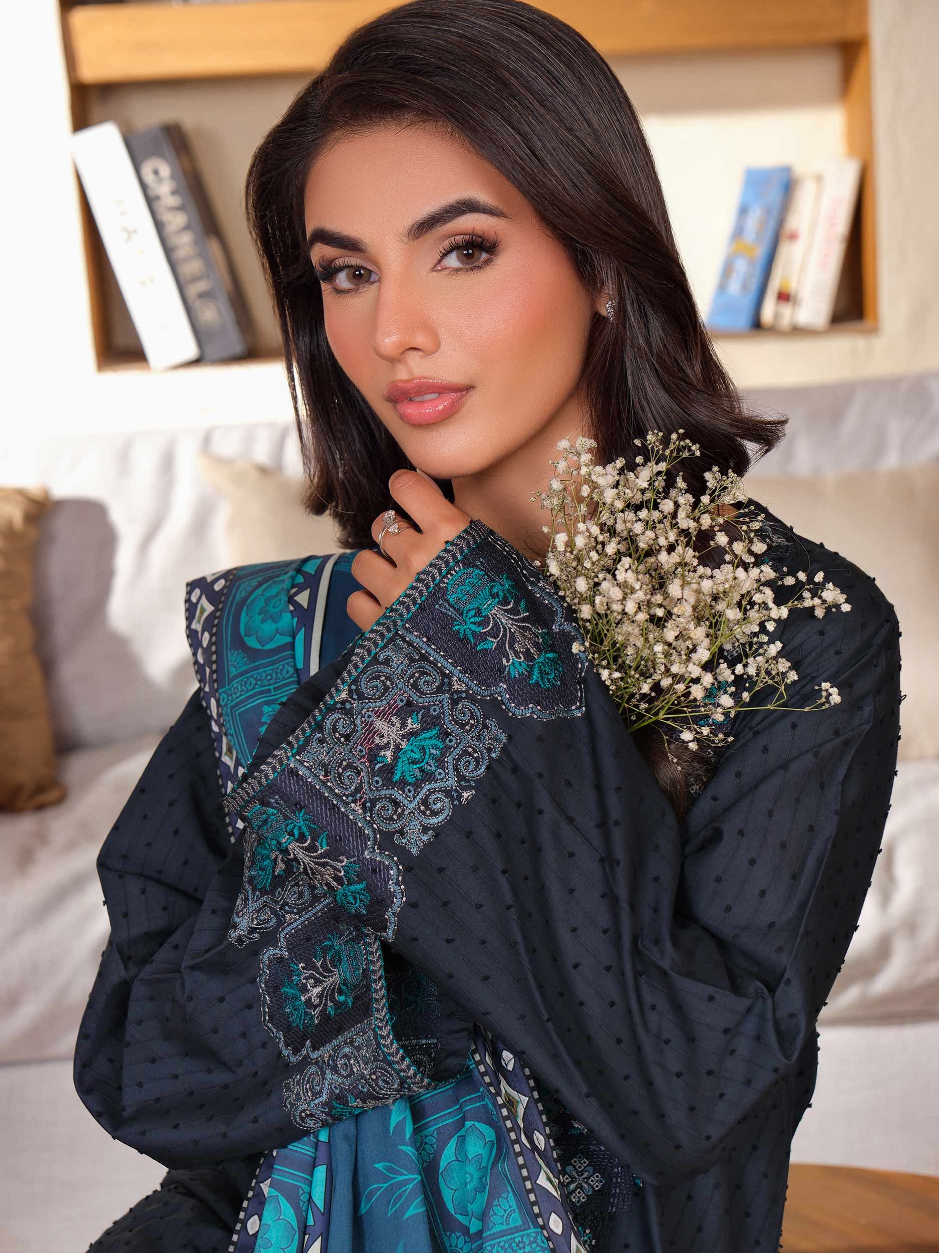 3 Piece Jacquard Suit-Embroidered (Unstitched)